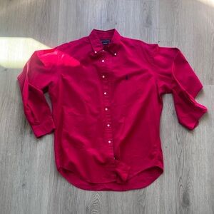 Polo button down. Bright pinkish red